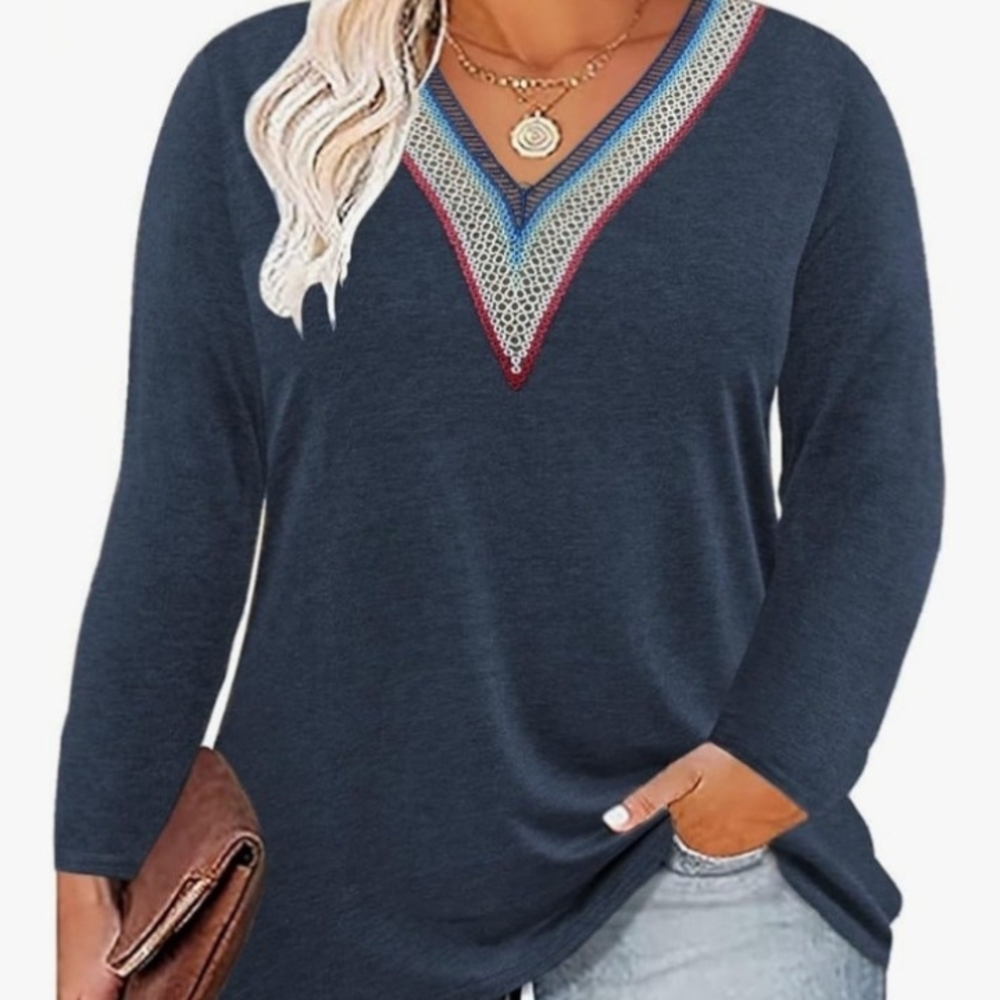 🌻| Spring Clearance| Elegant Navy V-Neck Women's Top